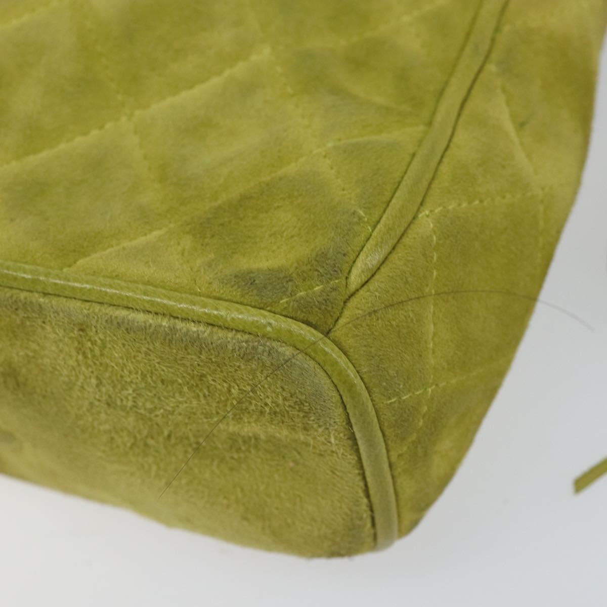 CHANEL Chain Matelasse Shoulder Bag Suede Green Gold CC Auth ARZ019A