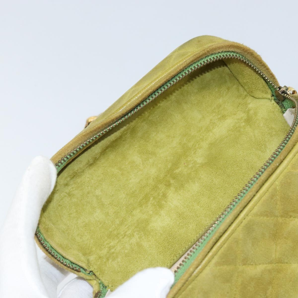 CHANEL Chain Matelasse Shoulder Bag Suede Green Gold CC Auth ARZ019A