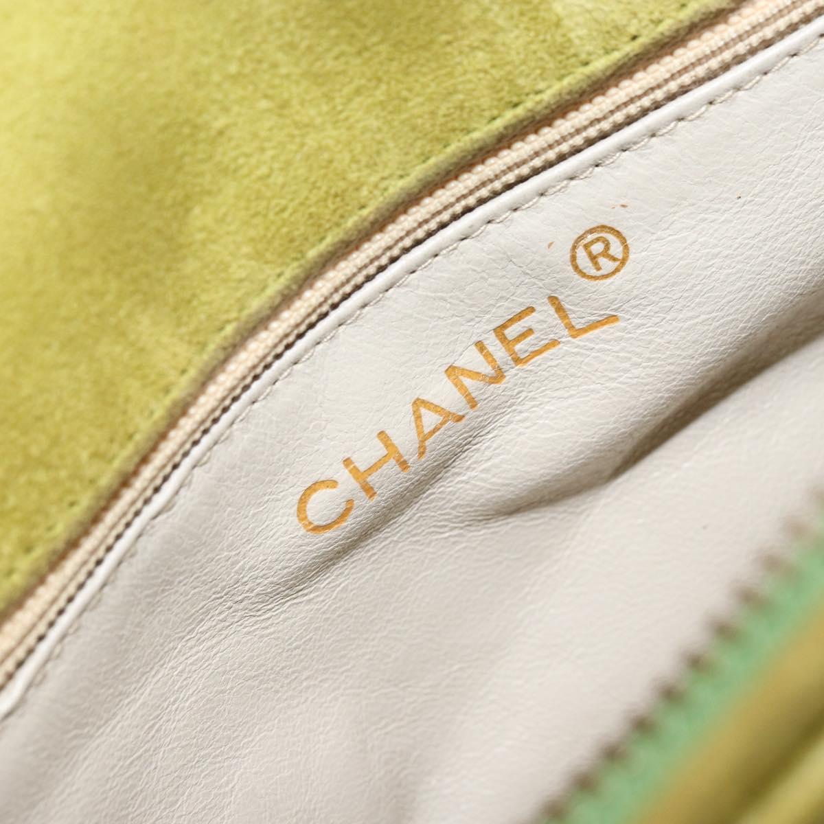 CHANEL Chain Matelasse Shoulder Bag Suede Green Gold CC Auth ARZ019A