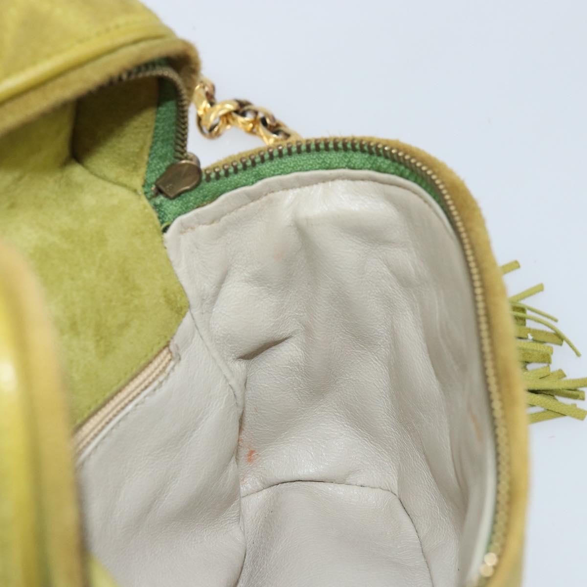 CHANEL Chain Matelasse Shoulder Bag Suede Green Gold CC Auth ARZ019A