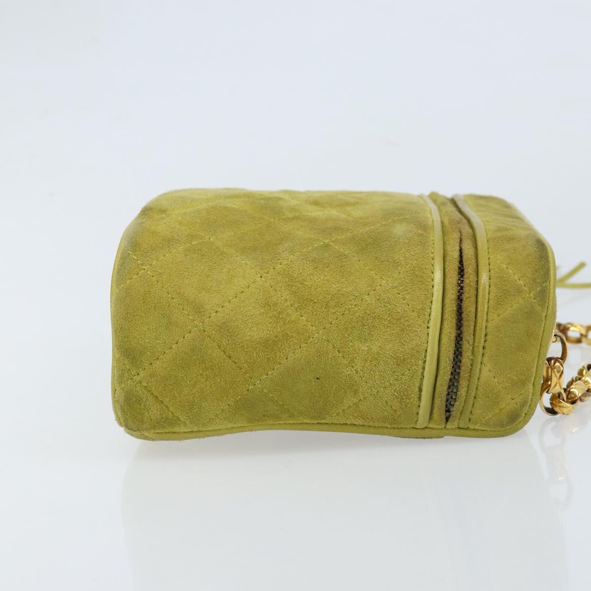 CHANEL Chain Matelasse Shoulder Bag Suede Green Gold CC Auth ARZ019A