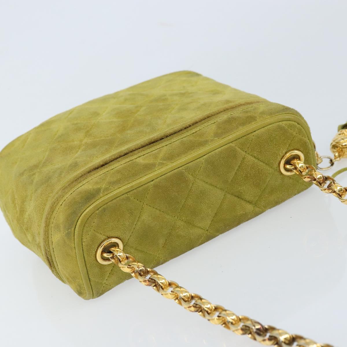 CHANEL Chain Matelasse Shoulder Bag Suede Green Gold CC Auth ARZ019A
