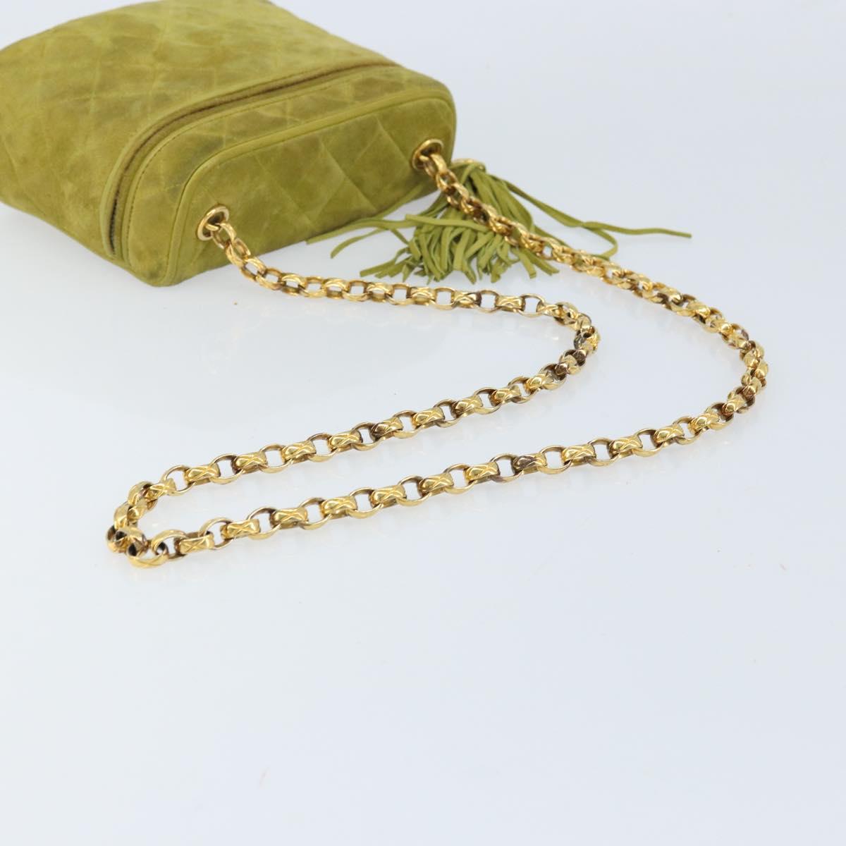 CHANEL Chain Matelasse Shoulder Bag Suede Green Gold CC Auth ARZ019A