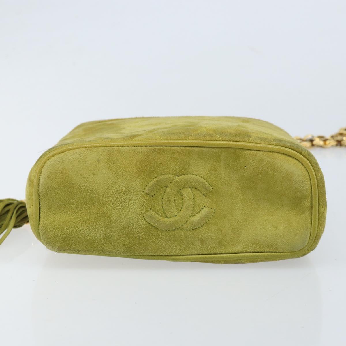 CHANEL Chain Matelasse Shoulder Bag Suede Green Gold CC Auth ARZ019A