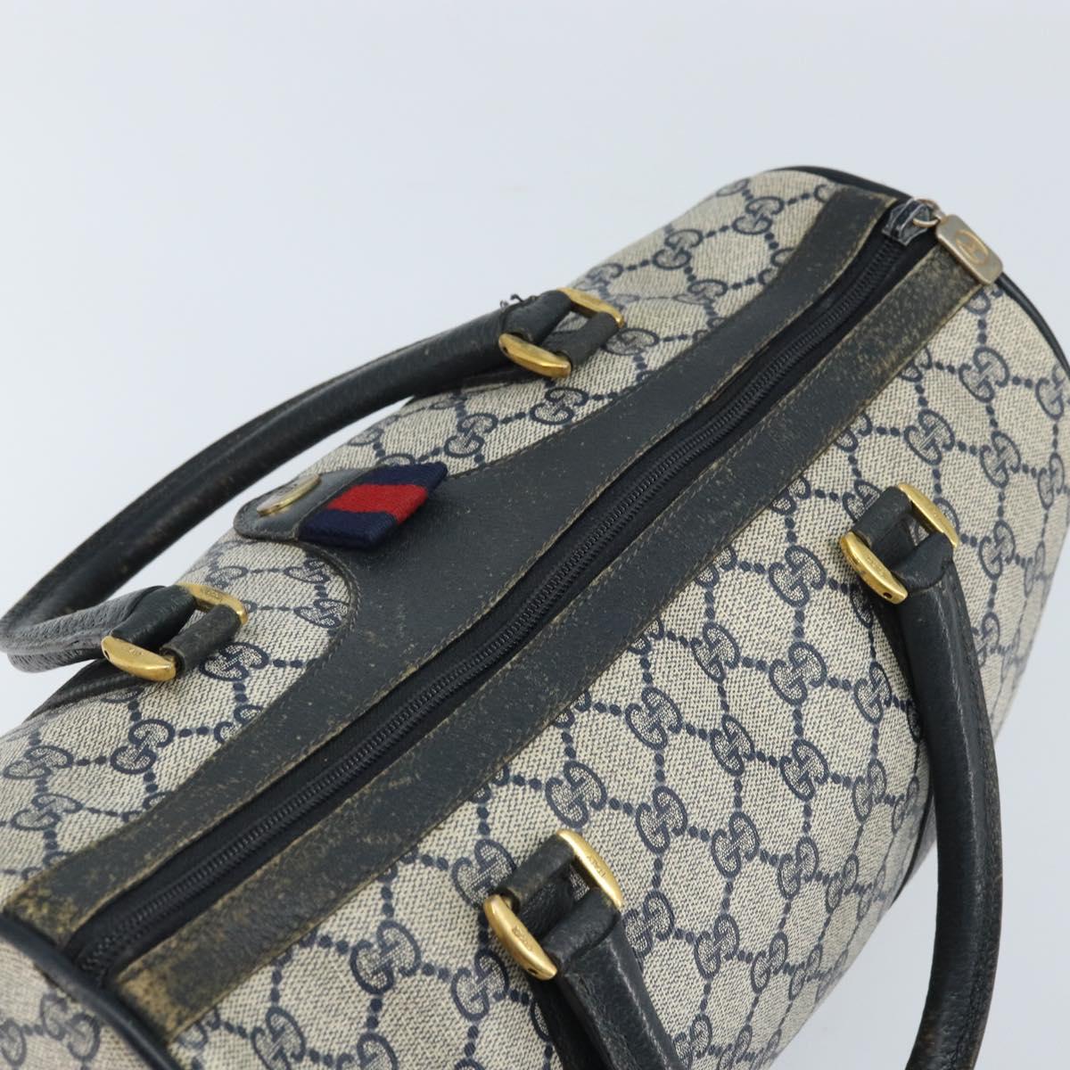 GUCCI GG Supreme Boston Bag PVC Navy Gold 39 02 007 Auth ARZ022