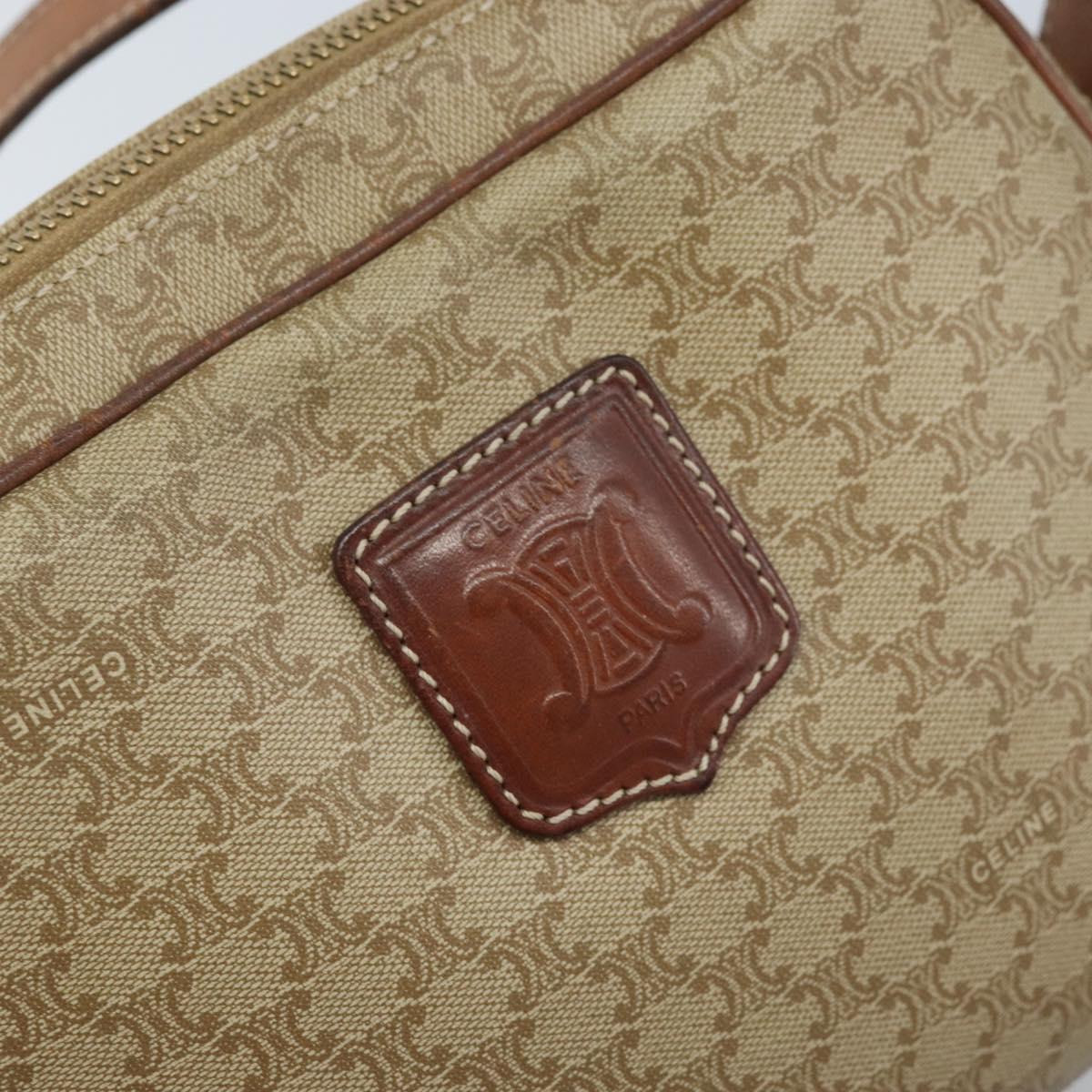 CELINE Macadam Canvas Shoulder Bag PVC Beige Gold Auth ARZ023