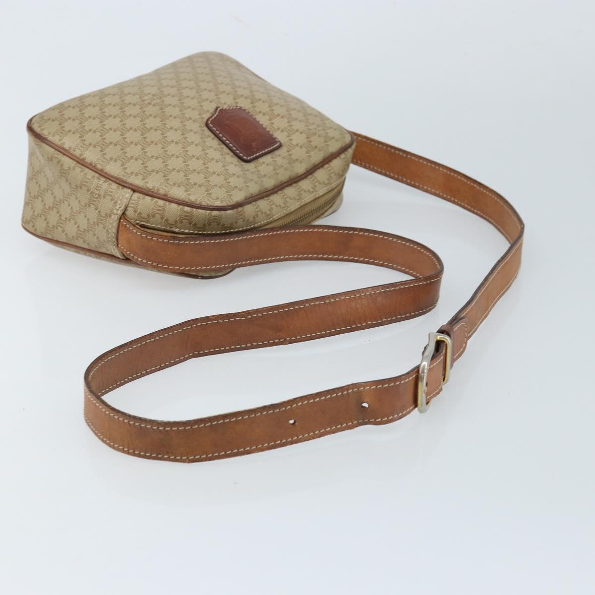 CELINE Macadam Canvas Shoulder Bag PVC Beige Gold Auth ARZ023