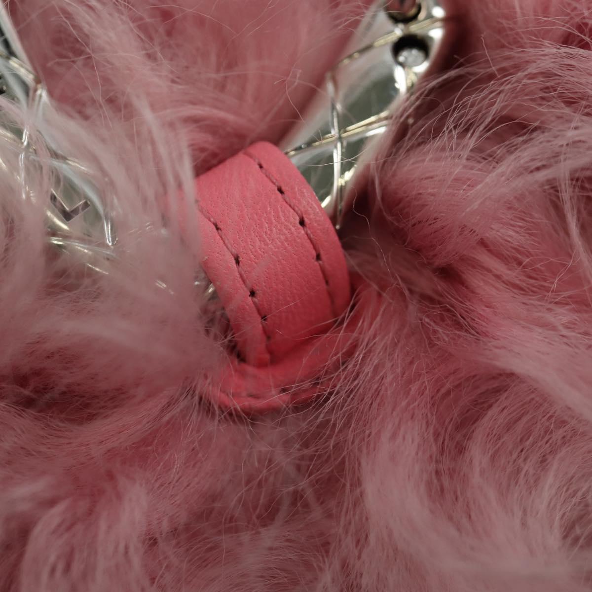 CHANEL Pouch Fur Pink Silver CC Auth ARZ032SAM