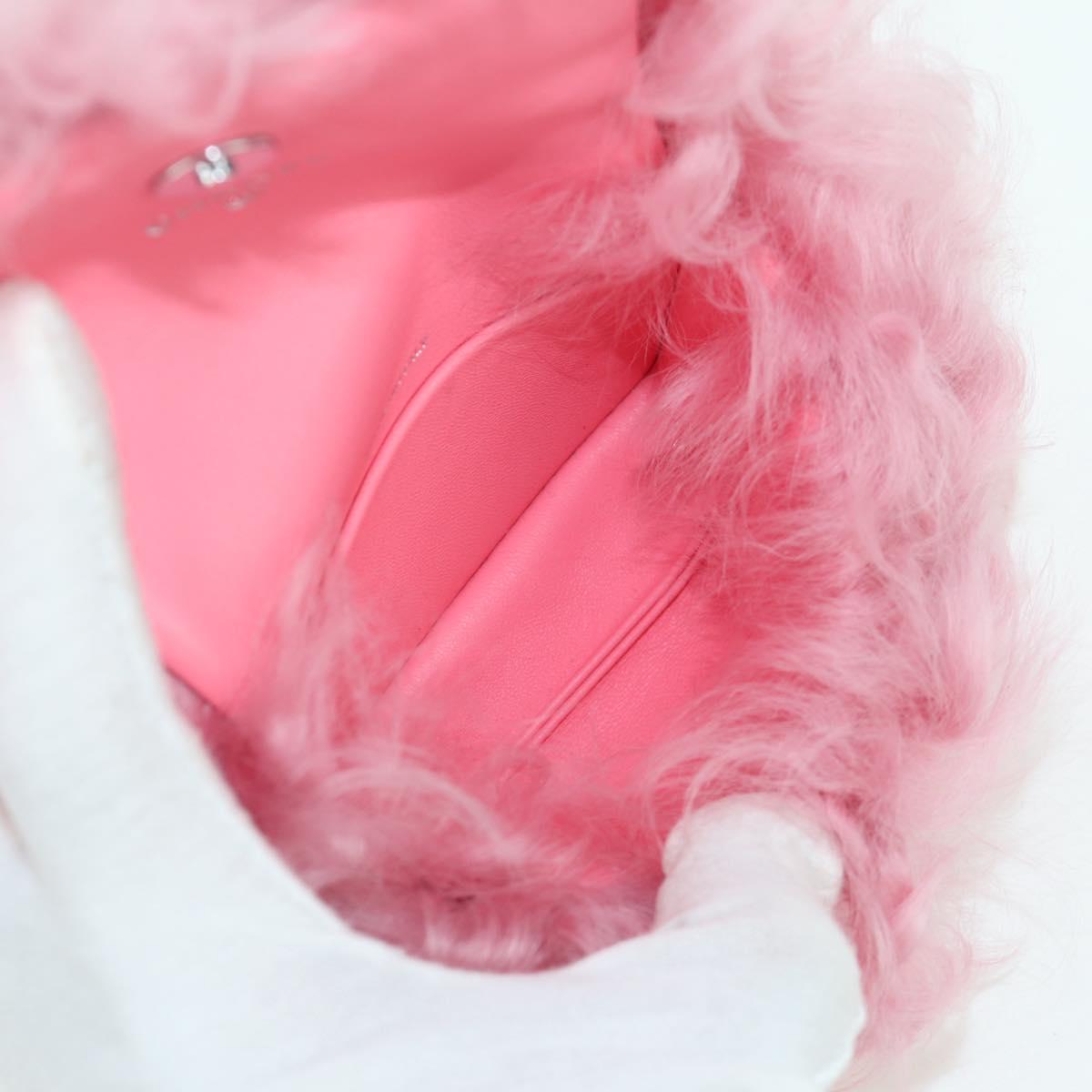 CHANEL Pouch Fur Pink Silver CC Auth ARZ032SAM