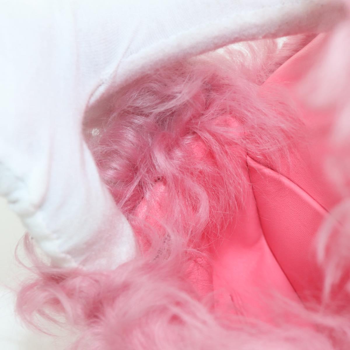 CHANEL Pouch Fur Pink Silver CC Auth ARZ032SAM