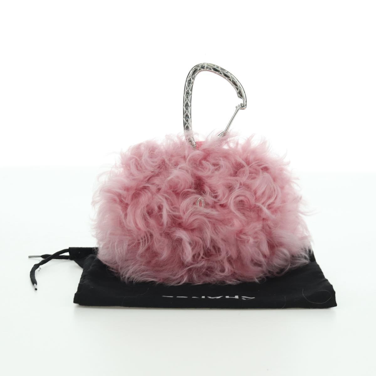 CHANEL Pouch Fur Pink Silver CC Auth ARZ032SAM