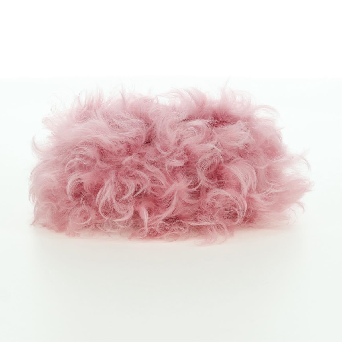 CHANEL Pouch Fur Pink Silver CC Auth ARZ032SAM