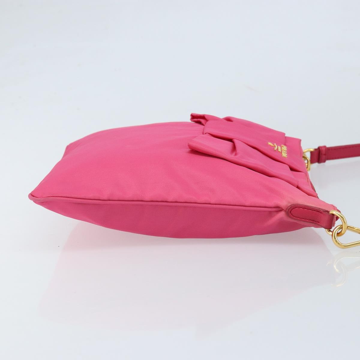 PRADA Ribbon Shoulder Bag Nylon Pink Gold Auth ARZ034A