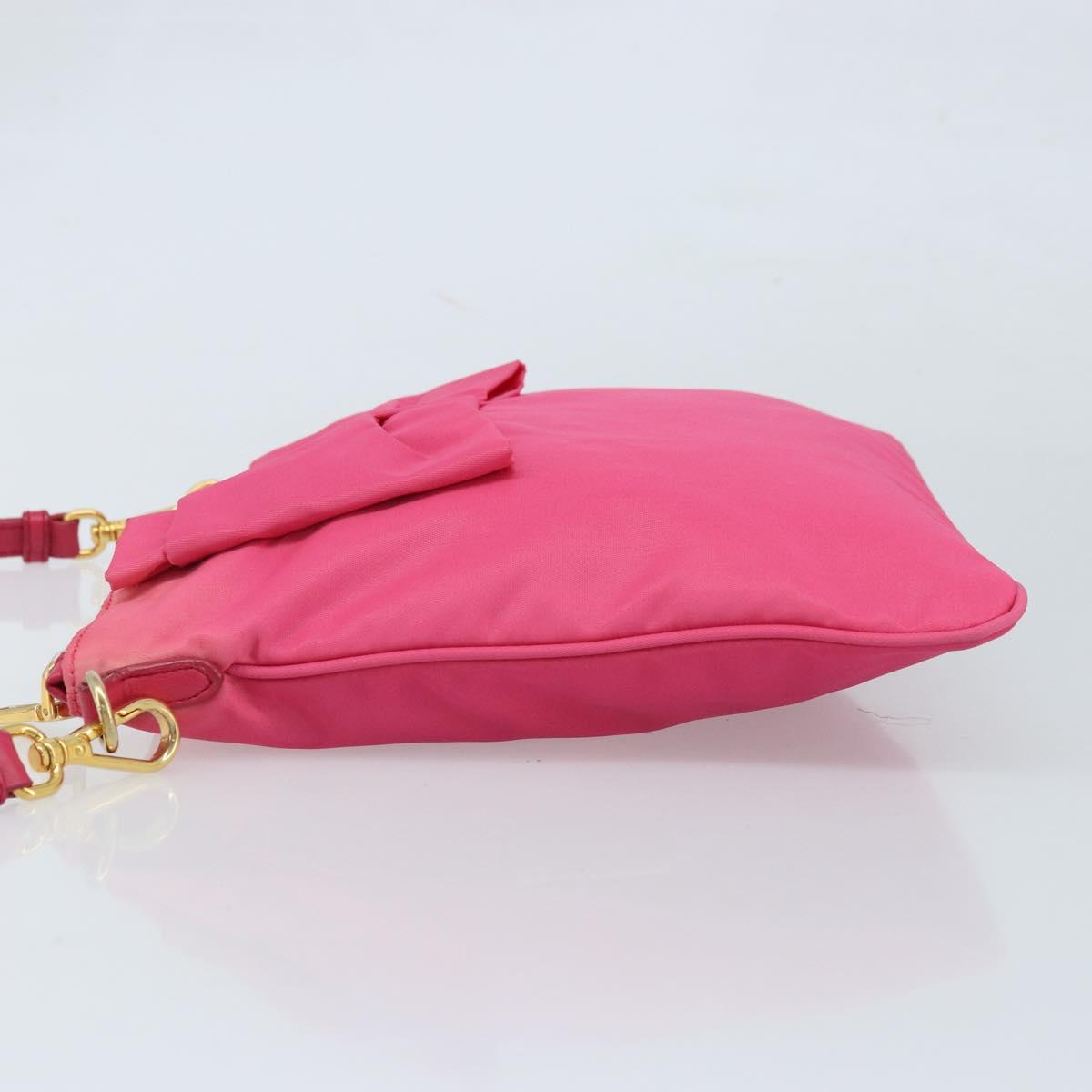 PRADA Ribbon Shoulder Bag Nylon Pink Gold Auth ARZ034A