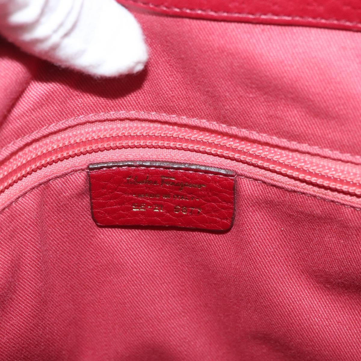 Salvatore Ferragamo Gancini Hand Bag Leather Red Gold Auth ARZ035A
