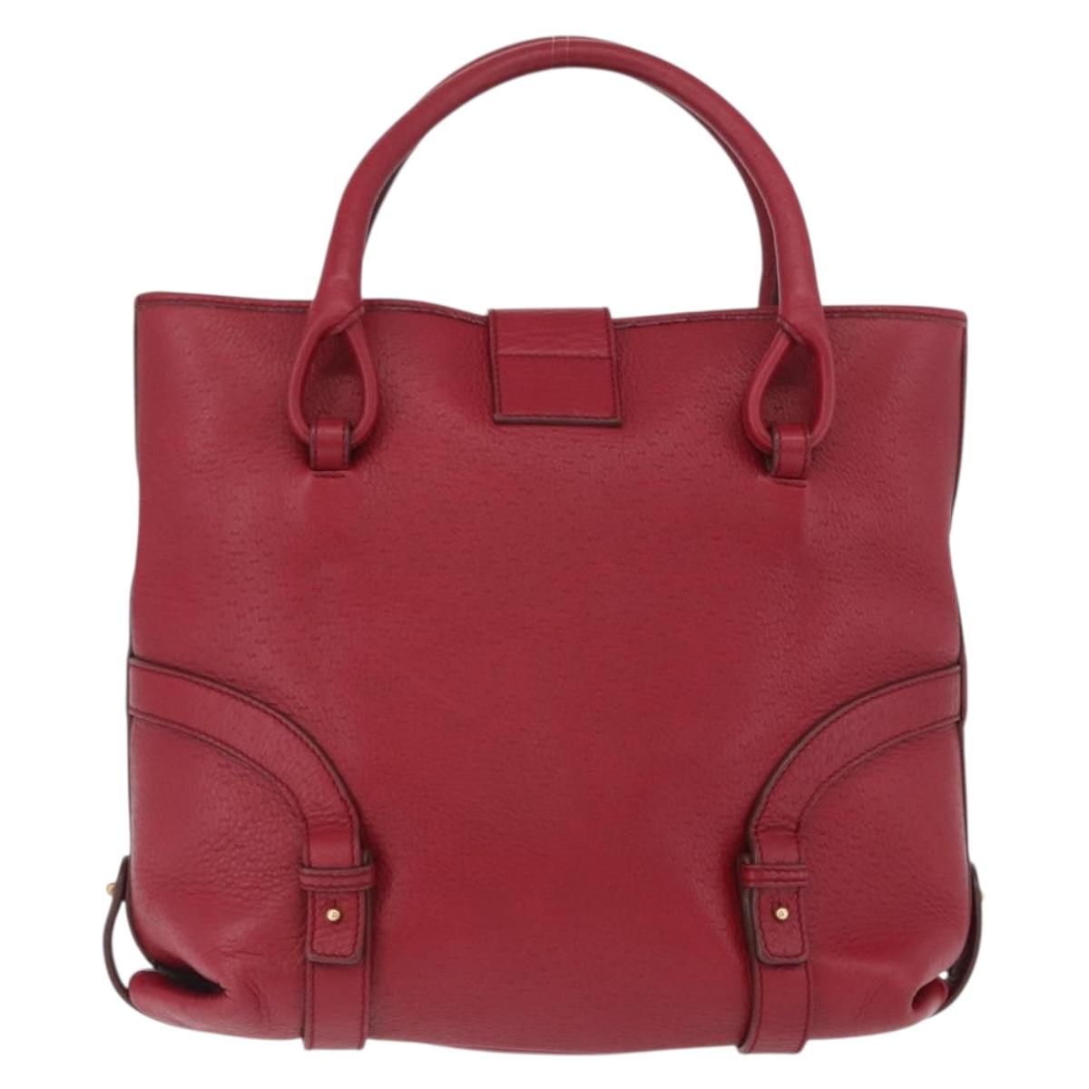 Salvatore Ferragamo Gancini Hand Bag Leather Red Gold Auth ARZ035A