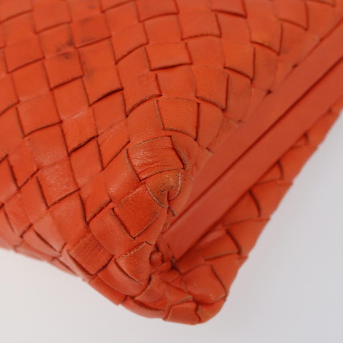 BOTTEGA VENETA INTRECCIATO Chain Shoulder Bag Leather Orange Gold Auth ARZ039A