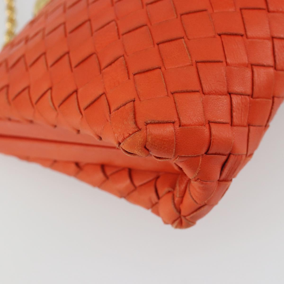 BOTTEGA VENETA INTRECCIATO Chain Shoulder Bag Leather Orange Gold Auth ARZ039A