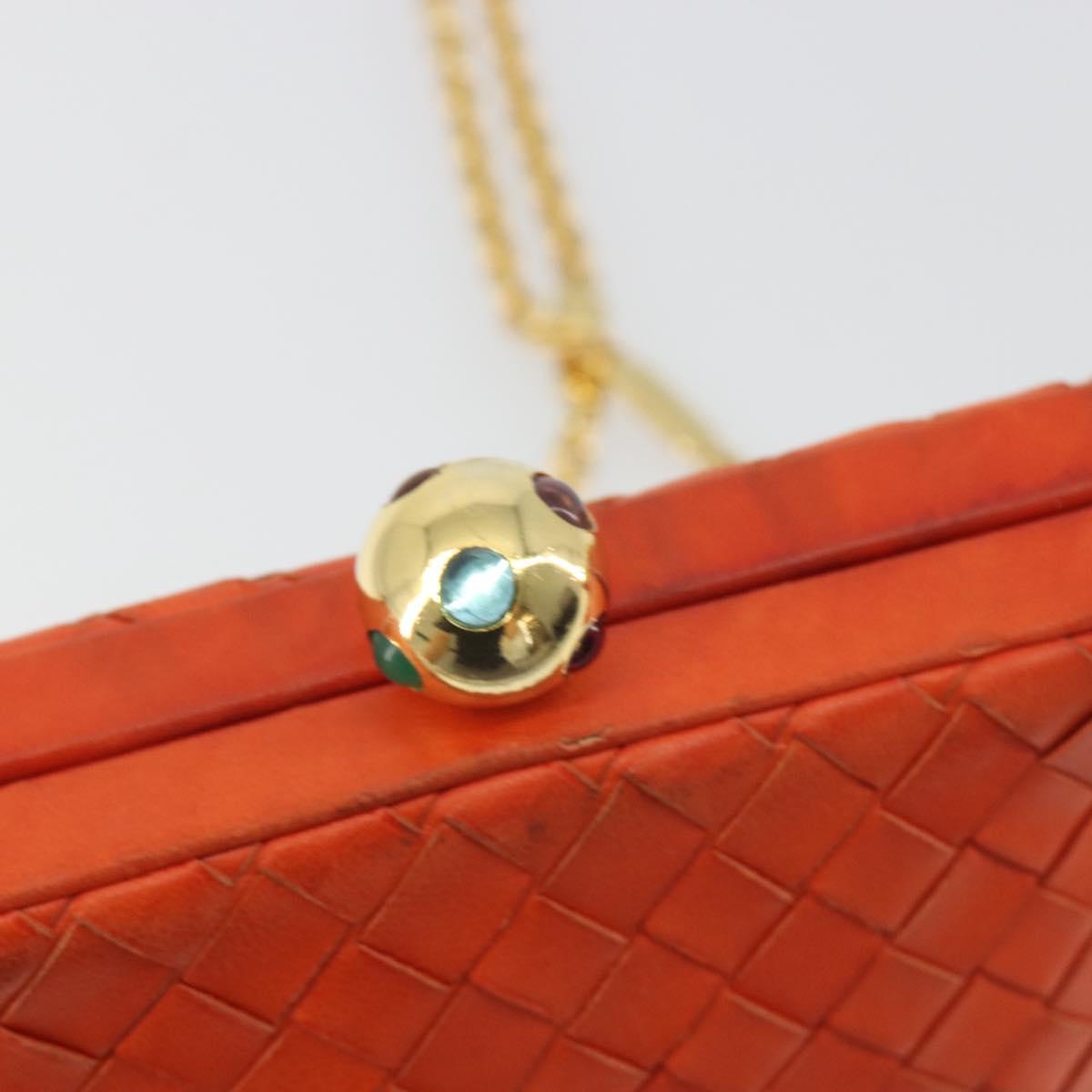 BOTTEGA VENETA INTRECCIATO Chain Shoulder Bag Leather Orange Gold Auth ARZ039A