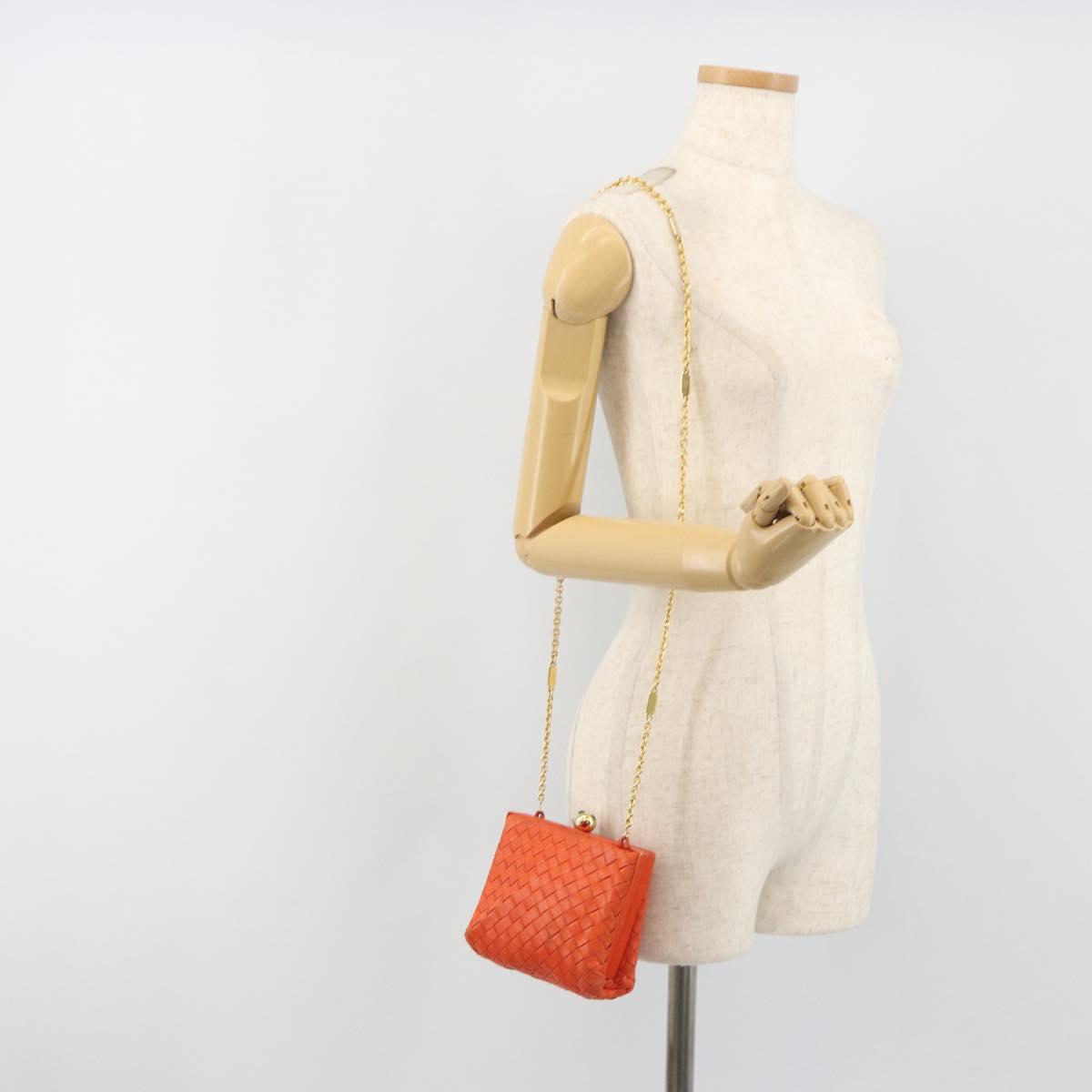 BOTTEGA VENETA INTRECCIATO Chain Shoulder Bag Leather Orange Gold Auth ARZ039A