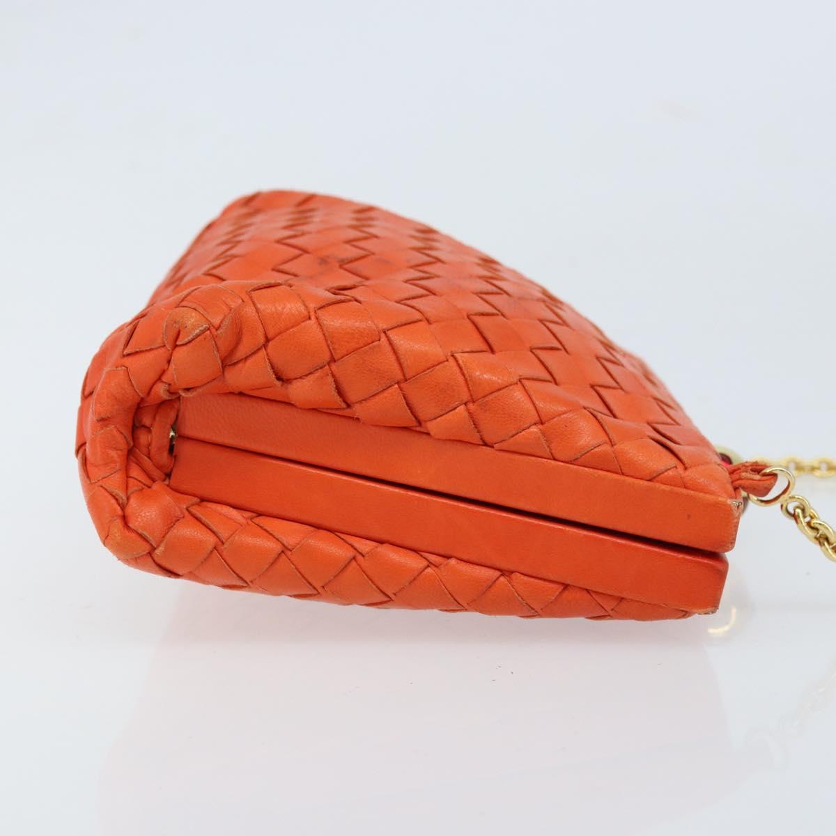 BOTTEGA VENETA INTRECCIATO Chain Shoulder Bag Leather Orange Gold Auth ARZ039A