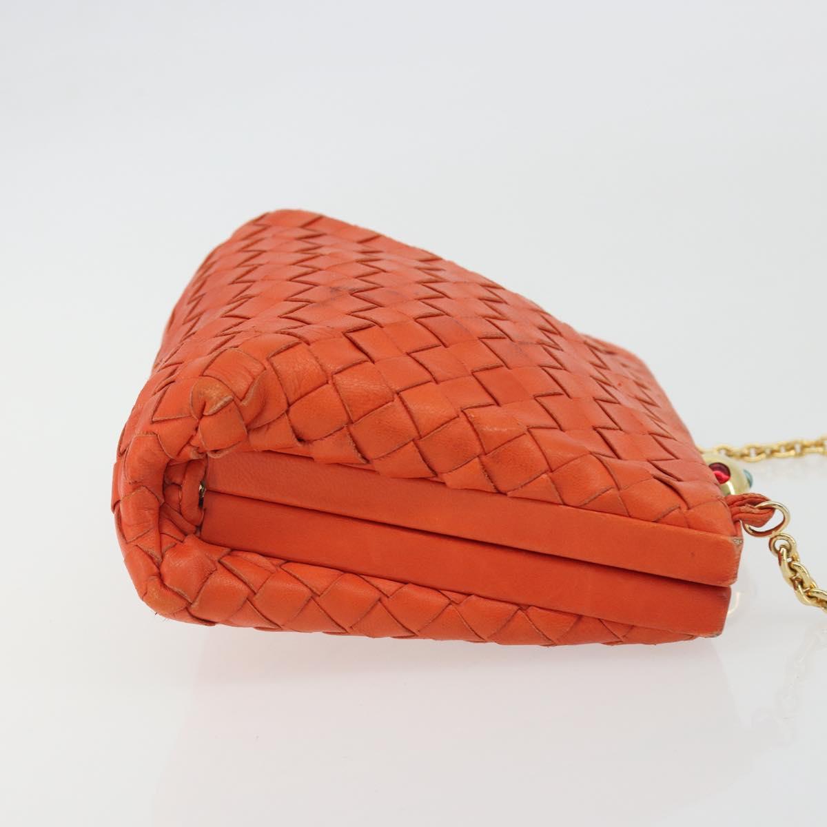 BOTTEGA VENETA INTRECCIATO Chain Shoulder Bag Leather Orange Gold Auth ARZ039A