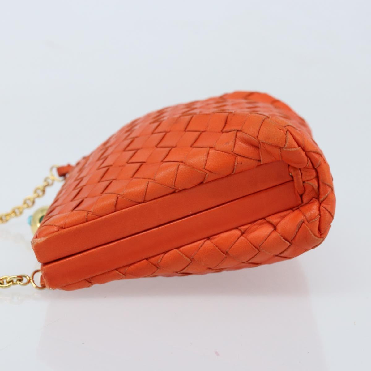 BOTTEGA VENETA INTRECCIATO Chain Shoulder Bag Leather Orange Gold Auth ARZ039A