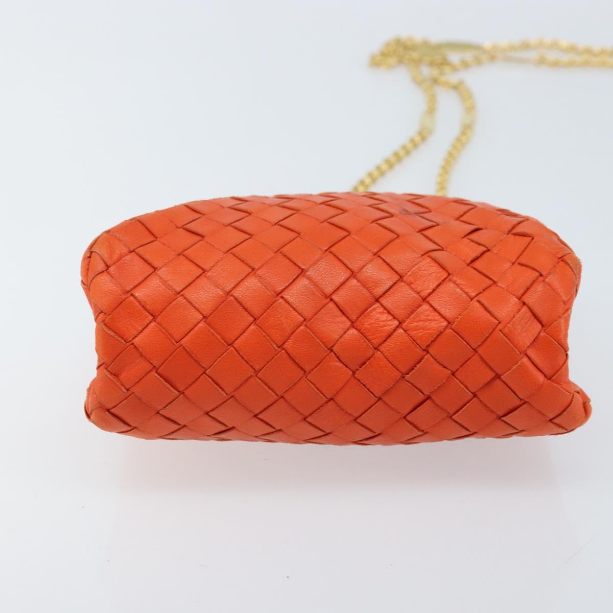 BOTTEGA VENETA INTRECCIATO Chain Shoulder Bag Leather Orange Gold Auth ARZ039A