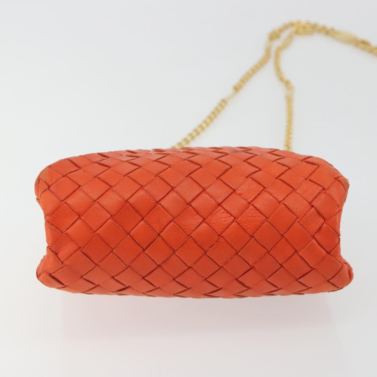 BOTTEGA VENETA INTRECCIATO Chain Shoulder Bag Leather Orange Gold Auth ARZ039A