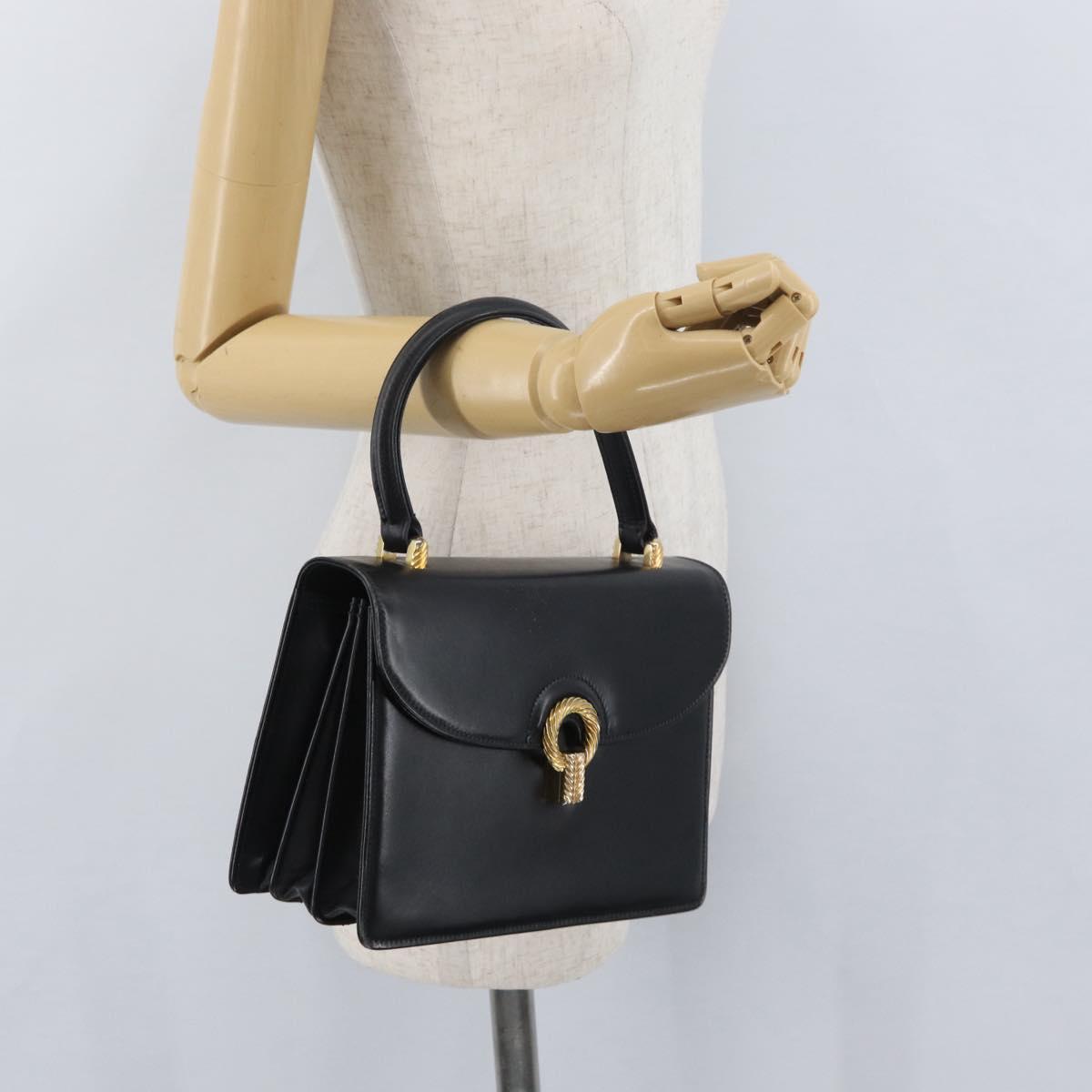 GUCCI Hand Bag Leather Black Gold Auth ARZ052