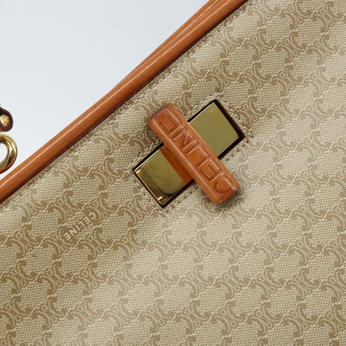 CELINE Macadam Canvas Tote Bag PVC Beige Gold Auth ARZ058V