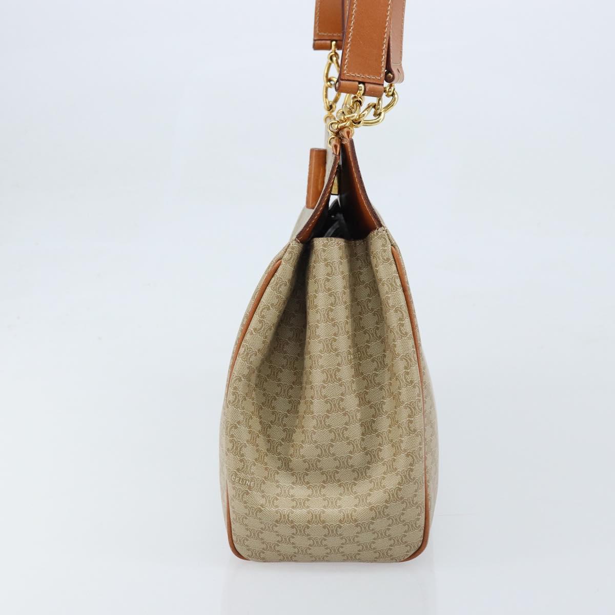 CELINE Macadam Canvas Tote Bag PVC Beige Gold Auth ARZ058V