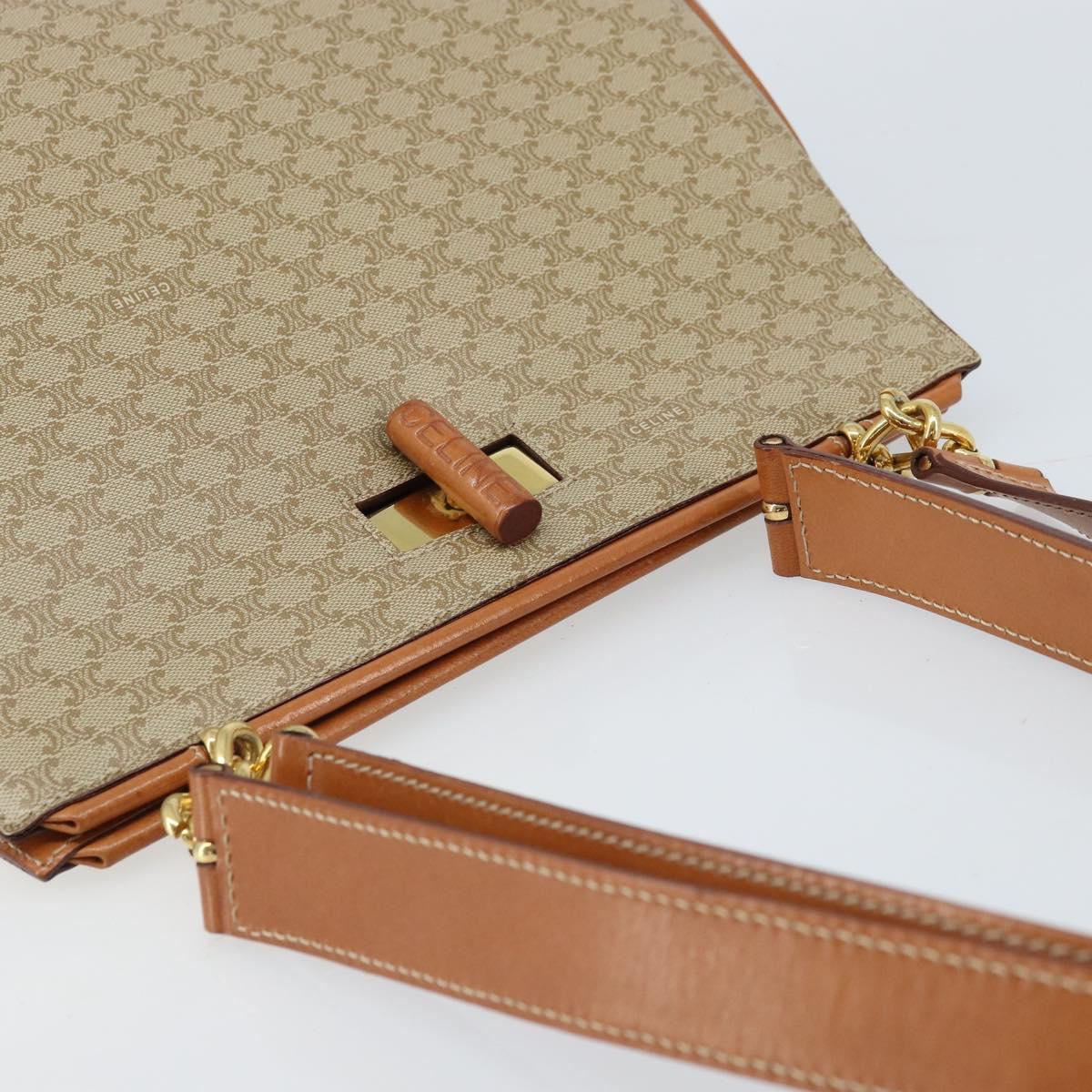 CELINE Macadam Canvas Tote Bag PVC Beige Gold Auth ARZ058V