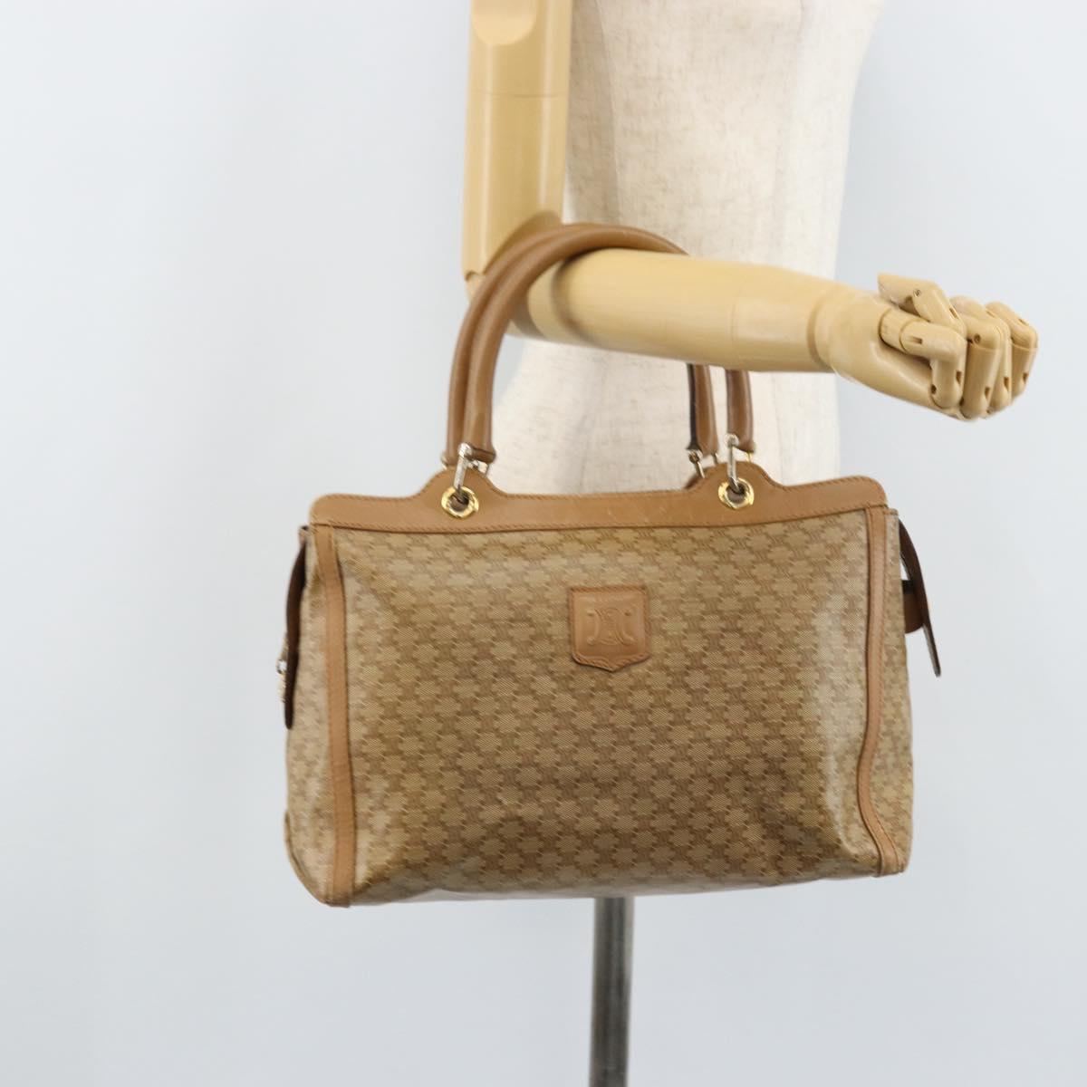 CELINE Macadam Canvas Hand Bag PVC Beige Gold Auth ARZ059