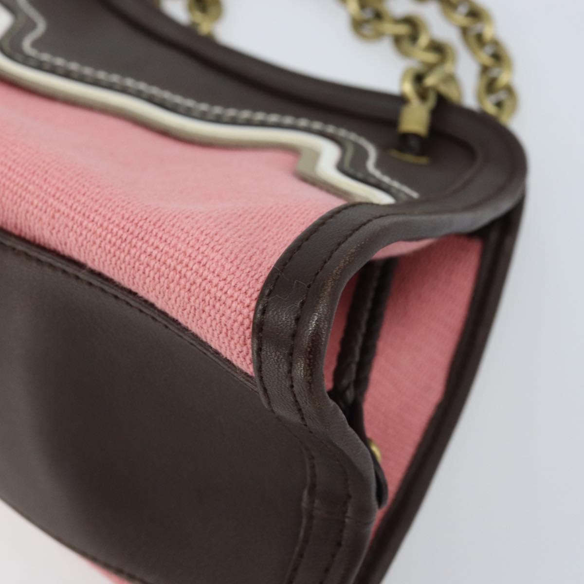 BOTTEGA VENETA Chain Hand Bag Leather Canvas 2way Outlet Pink Gold Auth ARZ067V