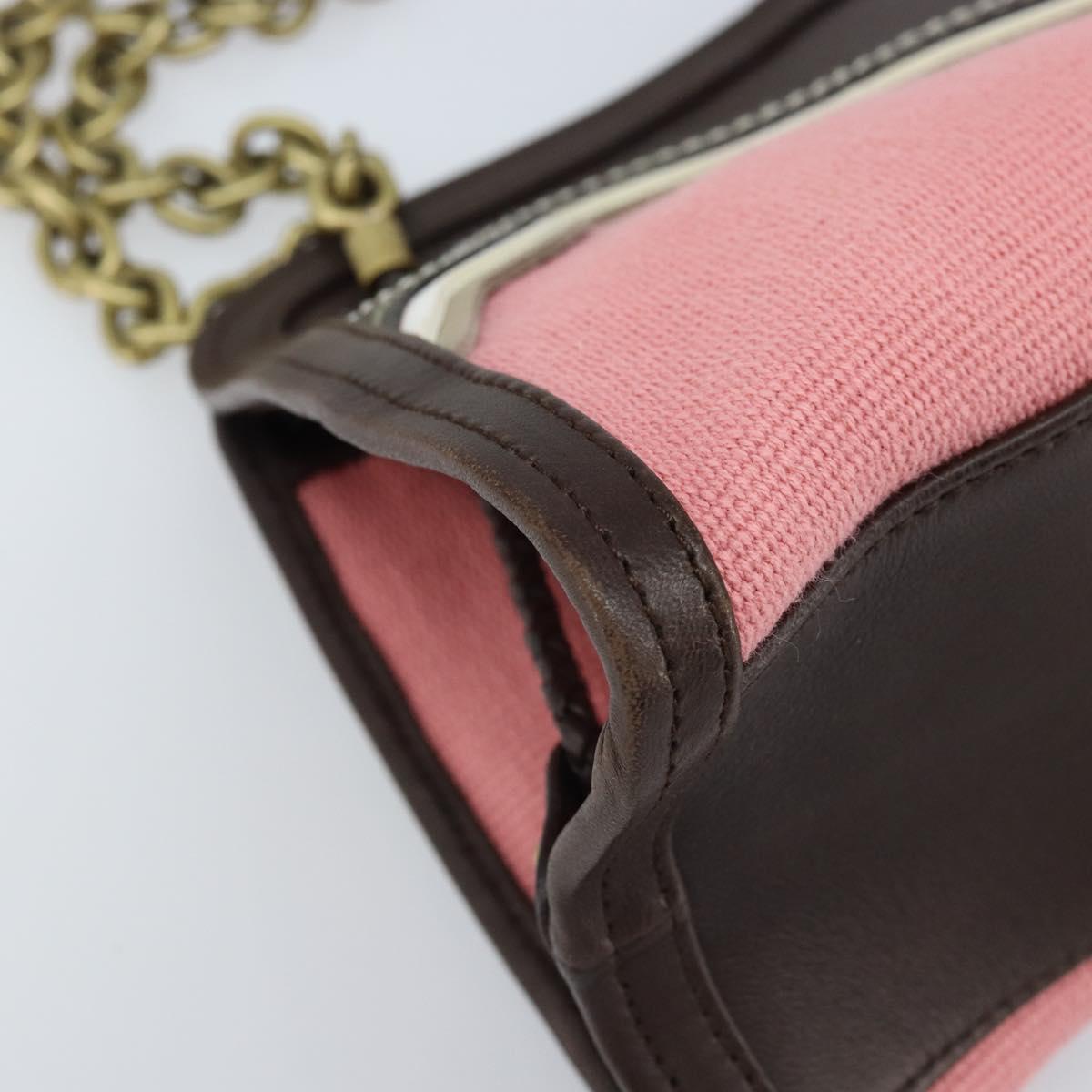 BOTTEGA VENETA Chain Hand Bag Leather Canvas 2way Outlet Pink Gold Auth ARZ067V