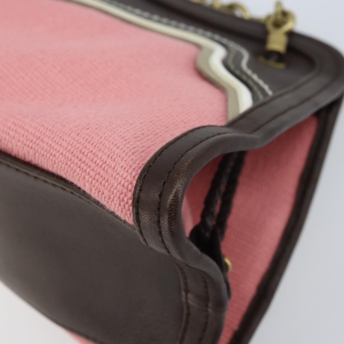BOTTEGA VENETA Chain Hand Bag Leather Canvas 2way Outlet Pink Gold Auth ARZ067V