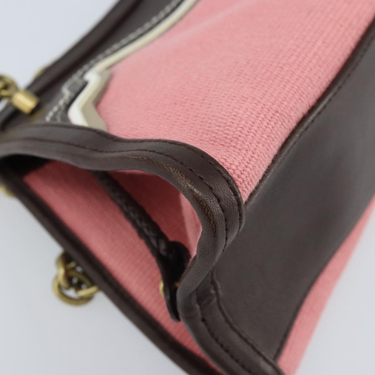 BOTTEGA VENETA Chain Hand Bag Leather Canvas 2way Outlet Pink Gold Auth ARZ067V