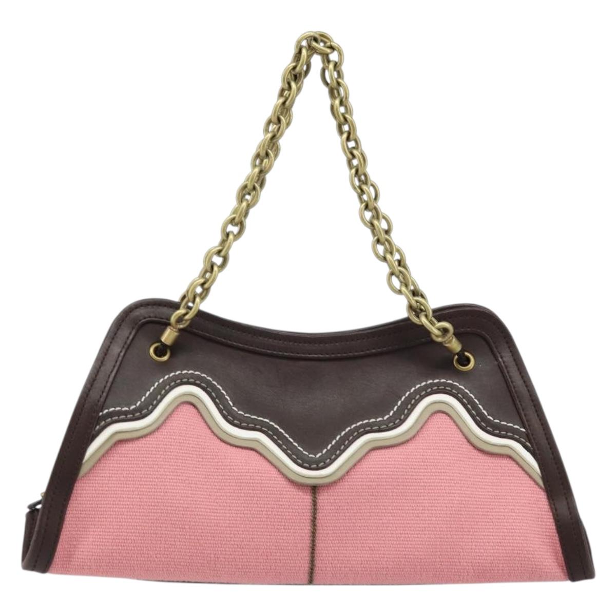 BOTTEGA VENETA Chain Hand Bag Leather Canvas 2way Outlet Pink Gold Auth ARZ067V