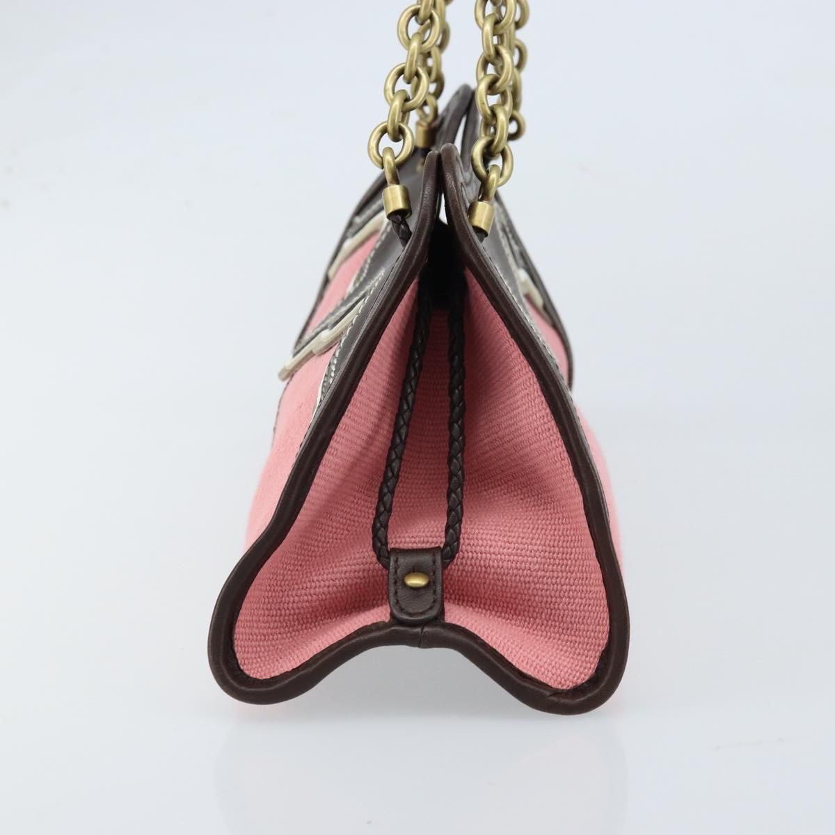 BOTTEGA VENETA Chain Hand Bag Leather Canvas 2way Outlet Pink Gold Auth ARZ067V