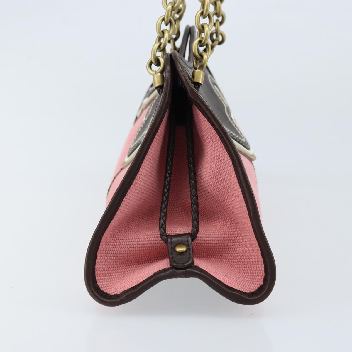 BOTTEGA VENETA Chain Hand Bag Leather Canvas 2way Outlet Pink Gold Auth ARZ067V