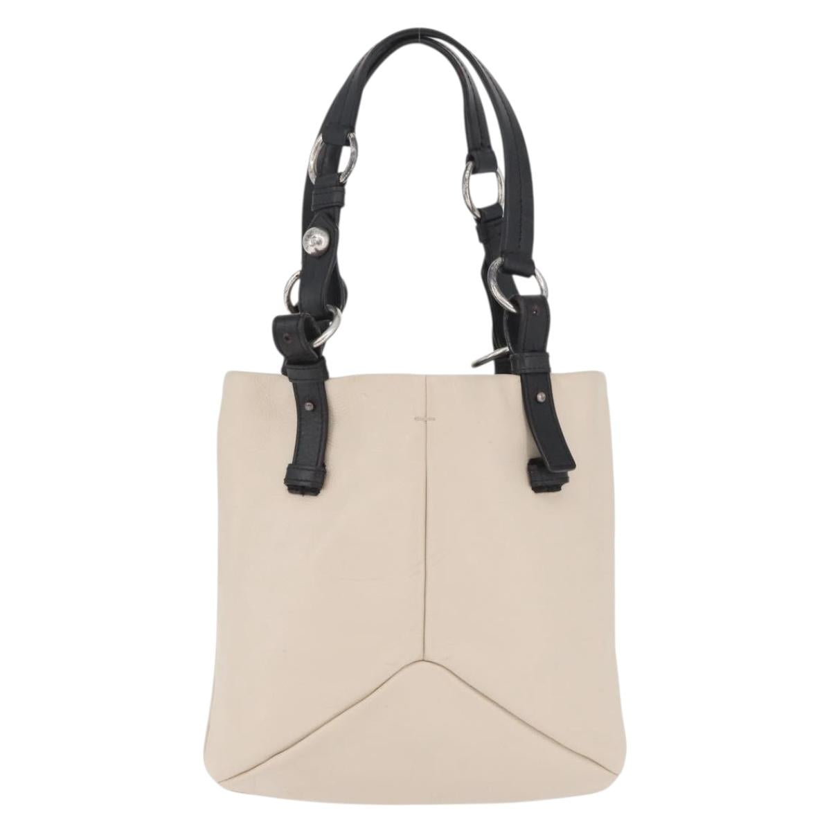 SAINT LAURENT Hand Bag Leather Ivory Silver Auth ARZ068