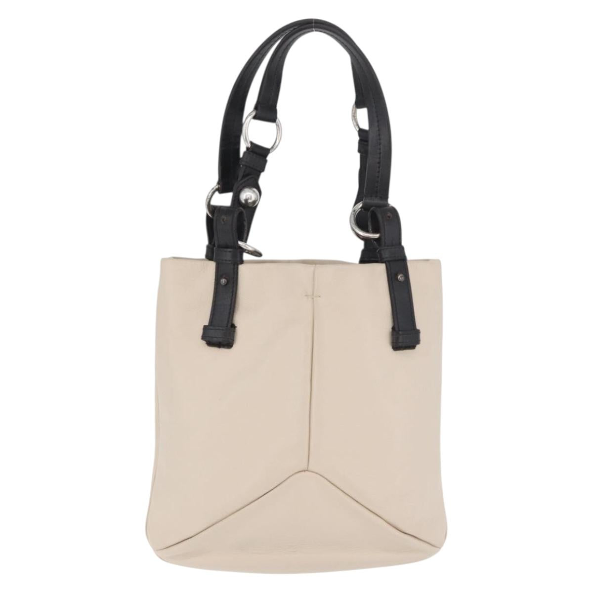 SAINT LAURENT Hand Bag Leather Ivory Silver Auth ARZ068