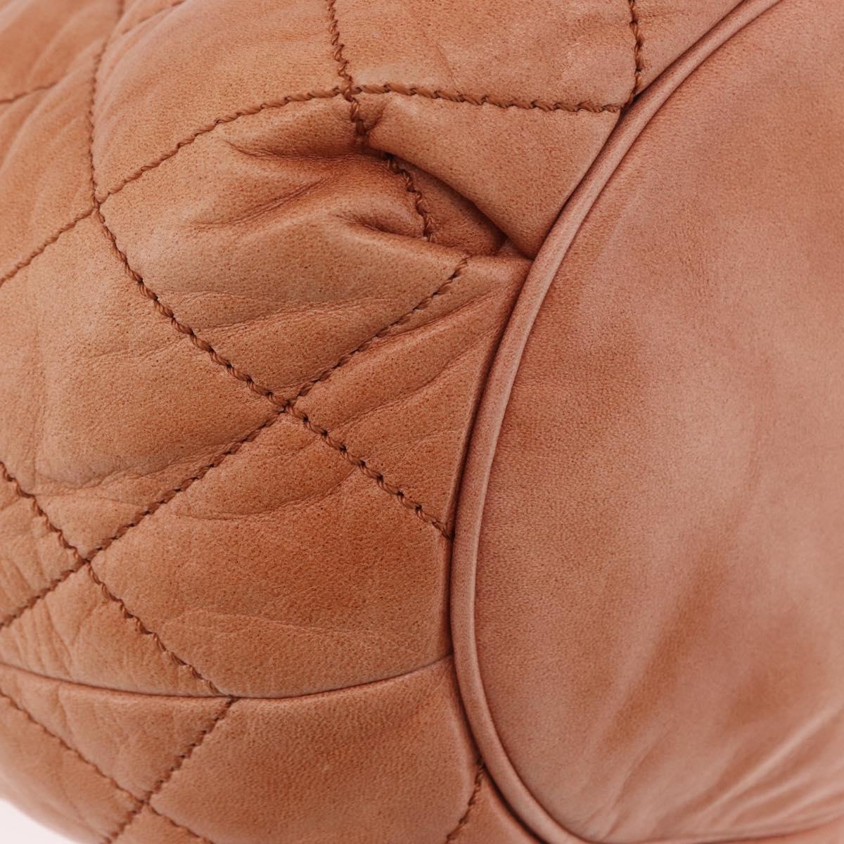 CHANEL Matelasse Shoulder Bag Lamb Skin Orange Gold CC Auth ARZ069V