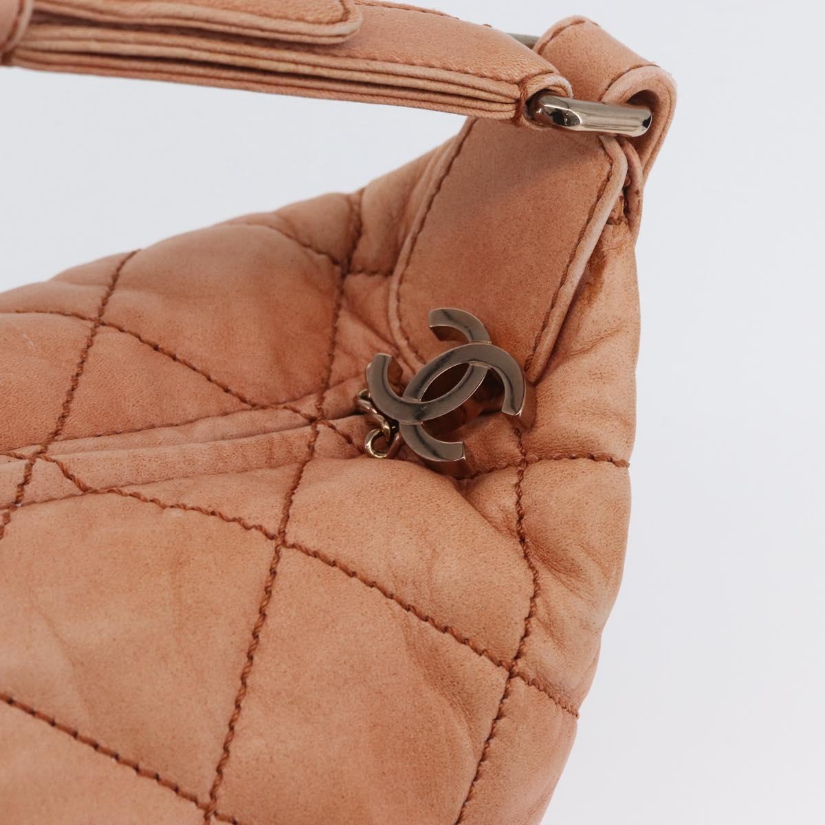 CHANEL Matelasse Shoulder Bag Lamb Skin Orange Gold CC Auth ARZ069V