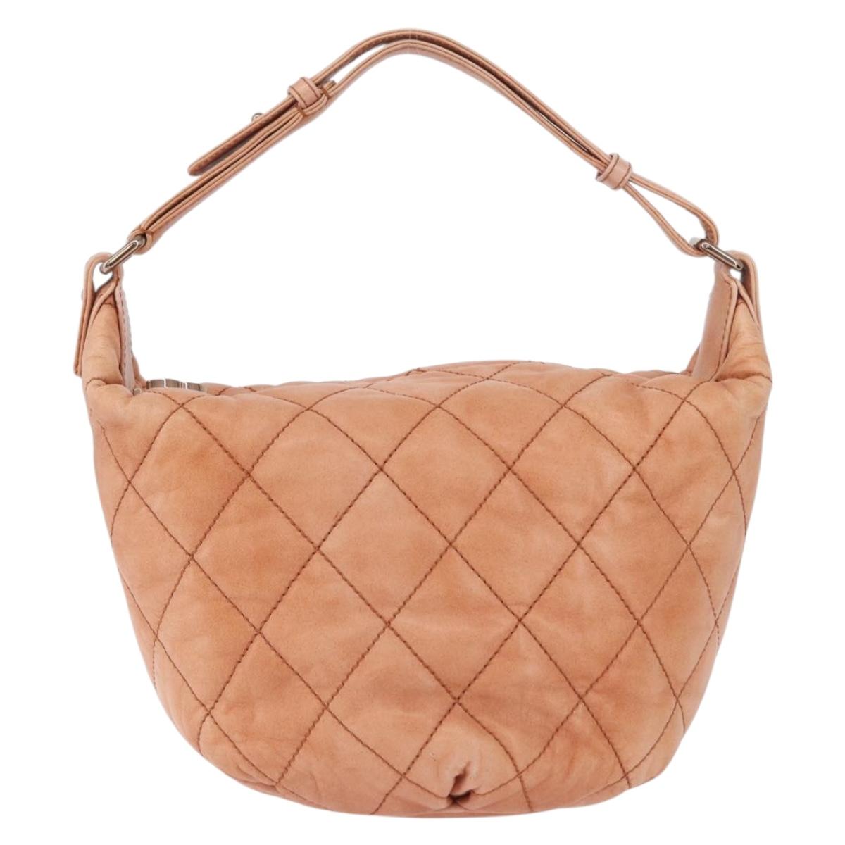 CHANEL Matelasse Shoulder Bag Lamb Skin Orange Gold CC Auth ARZ069V