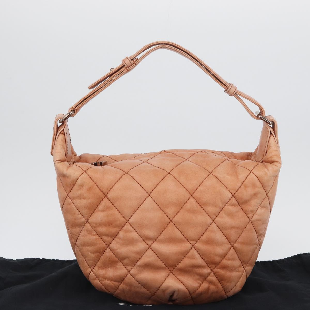 CHANEL Matelasse Shoulder Bag Lamb Skin Orange Gold CC Auth ARZ069V