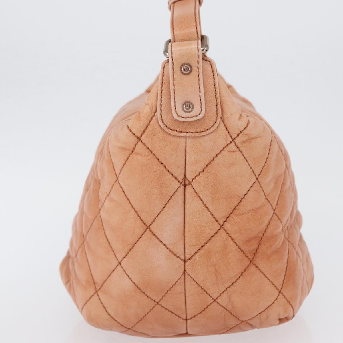 CHANEL Matelasse Shoulder Bag Lamb Skin Orange Gold CC Auth ARZ069V