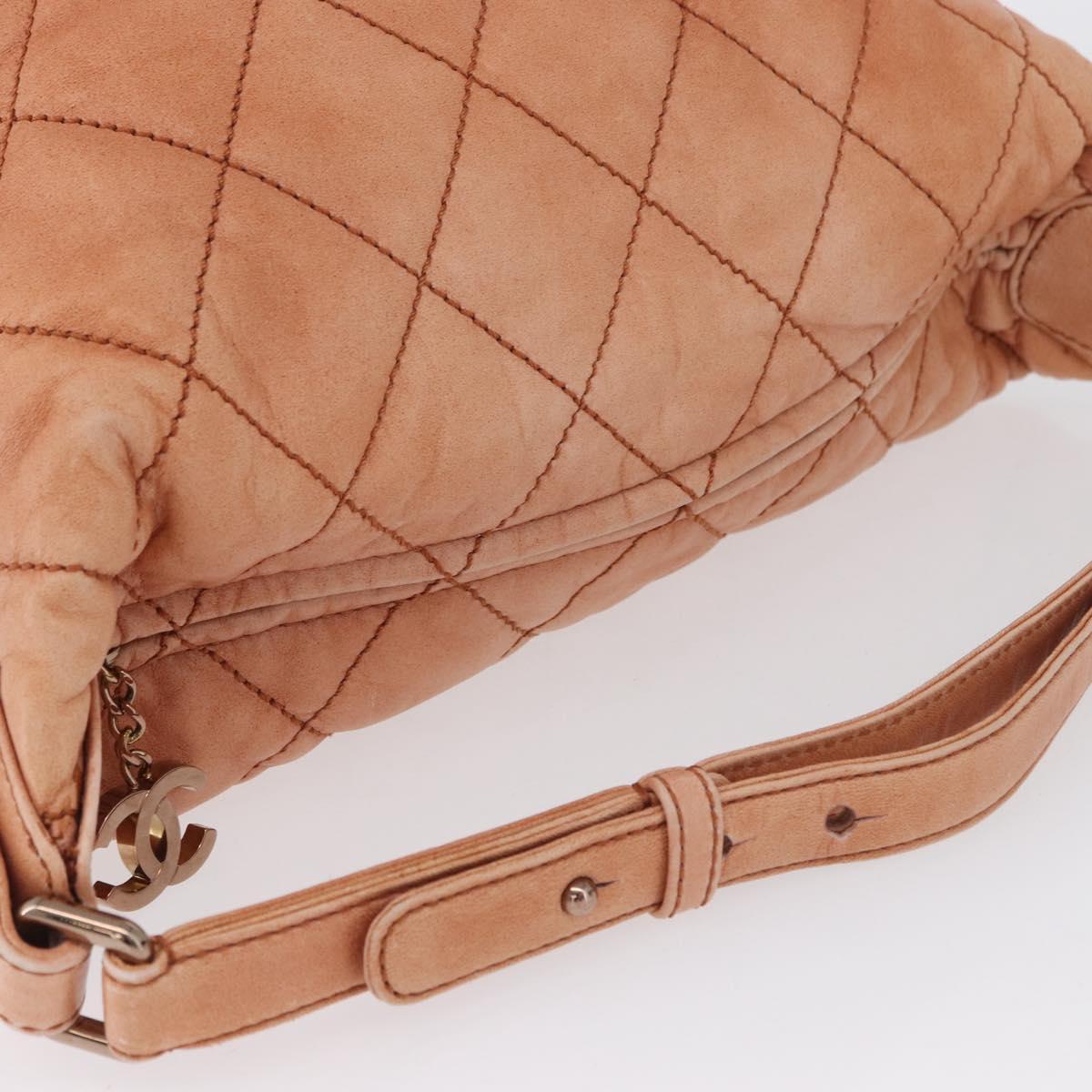 CHANEL Matelasse Shoulder Bag Lamb Skin Orange Gold CC Auth ARZ069V
