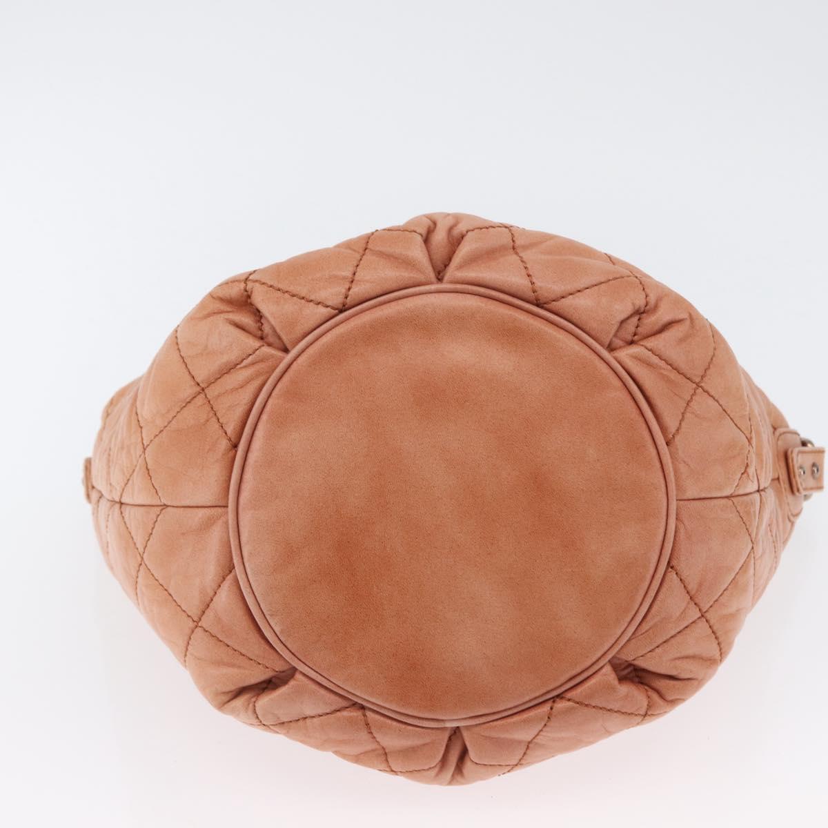 CHANEL Matelasse Shoulder Bag Lamb Skin Orange Gold CC Auth ARZ069V